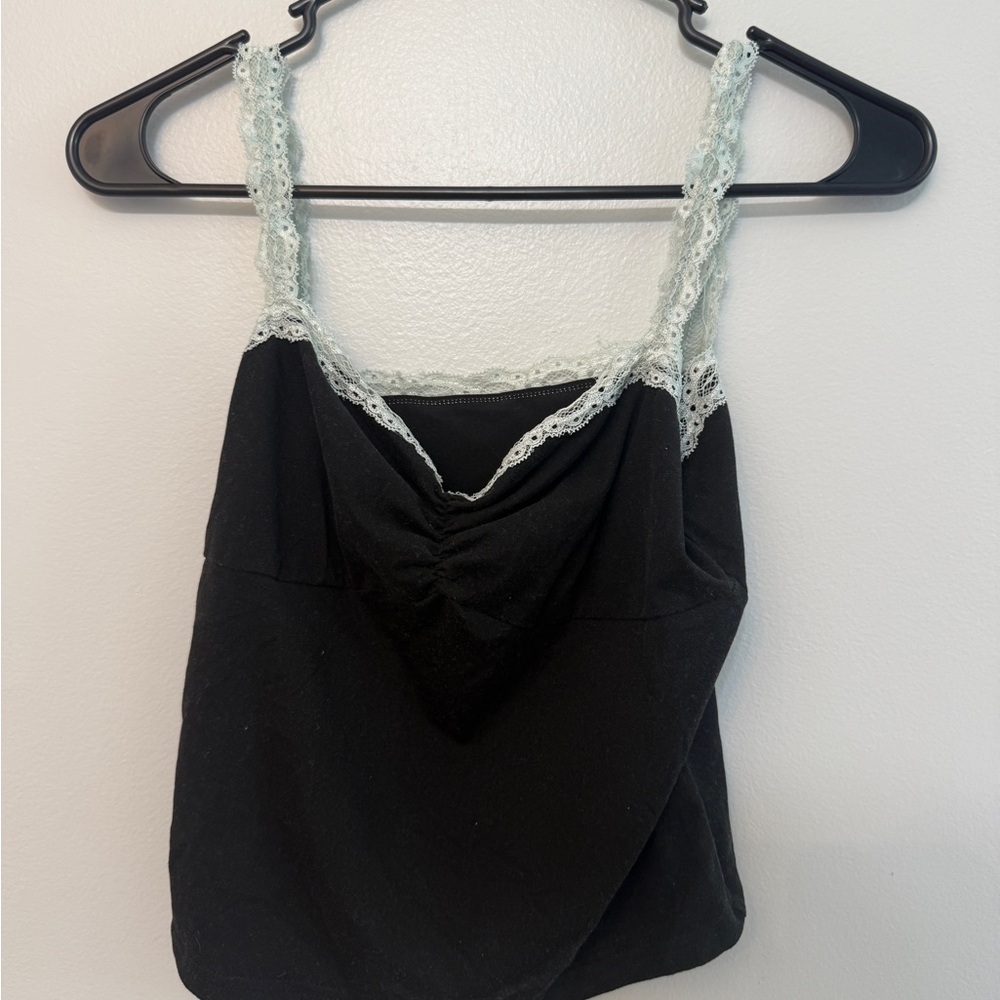 Black Lace Trim Tank Top